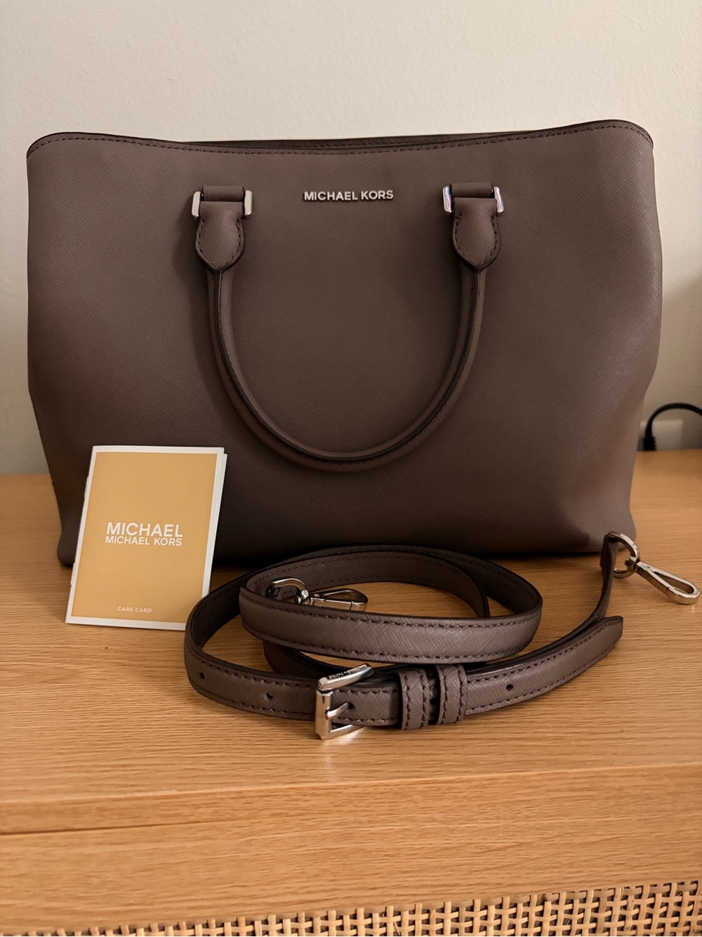 Michael Kors Dark Brown Saffiano Leather Satchel with Detachable Strap
